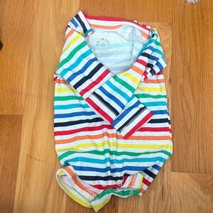 Primary Rainbow Stripe Long-Sleeve One-Piece rash guard swimsuit bathing suit